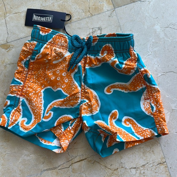 Vilebrequin NEW Teal Blue Orange Octopus Swim Trunks Size 2 Ans 2T NWT
